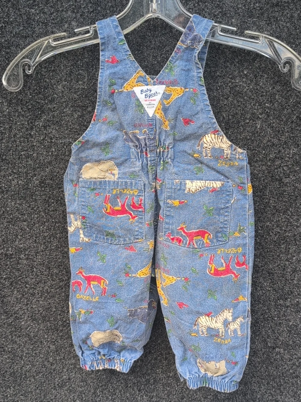 Vtg Osh Kosh BGosh Vestbak Overalls Baby Size 12M Safari Animals Cotton USA